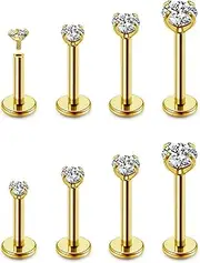 [JSDDE] Labret Piercing Gold Set 2-5 mm Zirconia Lip Piercing Conch Piercing Helix Tragus Piercing Cartilage Earrings Stud Medusa Piercing Gold 6-12 mm 8 Pieces, Einheitsgröße, Stainless Steel, Cubic