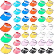 [Vabean] 40 Pack Plastic Sun Visor Hats Women PVC Colorful Clear UV Protection Cap Unisex Colored Poker Hat for Tennis Party Sports Football Golf Outdoor Activities, 11 Colors, Lovely Colors, One size