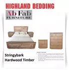 HIGHLAND QUEEN HARDWOOD TIMBER BEDROOM SUITE BED FRAME 2 BEDSIDE CHESTS TALLBOY