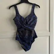 New! Miraclesuit escape Thebes crisscross blue one piece swimsuit 20495