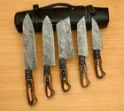 Professional Handmade_5 x Kitchen Chef Knife Set Damascus knives in LEATHER ROLL