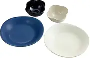 Ceramic Indigo YUKURI Curry and Salad, White & Blue, Size: Approx. W 9.5 x D 13.2 x H 2.4 x 08277
