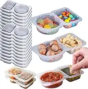 ARREBOL 40 Sets Reusable Small 2 Compartment Snack Sauce Condiment Containers with Lids