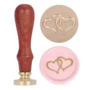 Two Intertwined Hearts Wax Seal Stamp, Vintage Brass Head Wooden Hilt Sealing Wa