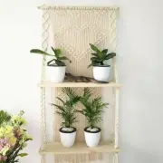 Macrame Wall Hanging Boho Decorative Rustic Wood Wall Floating Plants Shelves