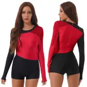 Women Long Sleeves Zipper Gymnastics Ballet Leotard Short Jumpsuit Dance Unitard