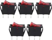 domoi AC 16A/250V 20A/125V Red Light Illuminated On Off SPST Boat Rocker Switch x 5 Pcs