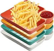 Chip and Dip Serving Platter Set, 4 Pcs Divided Party Trays 7.3'' x 6.7'' Snack Bowl Dishes for Entertaining, Wine Dine Appetizer Plates, Reusable Dumpling Plate with Sauce Holder for Buffet Parties