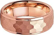 [Mulmoy] 8 mm Rose Gold Mens Wedding Band Womens Tungsten Carbide Ring Hammered Brushed Finish Comfort Fit