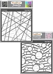CrafTreat Stencils for Painting on Canvas, Wallart, Notebook, Room Decor and Scrapbooking - ASYMMETRICAL LINES & CIRCLES ON WAVES 2Pcs - 6"X6" Bullet Journal Stencils - Reusable Arts & Crafts Supplies