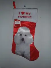 Poodle White Christmas Stocking I Love My Poodle Dog Holiday NEW With TAGS