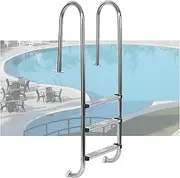 Pool Ladder,In Ground Stainless Steel Steps,with 3 Steps and Handrail,for Open Air Bath Water Park Easy to Get in and Out(3-steps1.0mm)