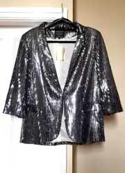 River Island L'Art Silver Sequined Jacket Blazer UK 10 NWT