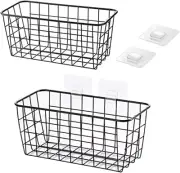 Hanging Kitchen Storage Baskets, Small Wire, 2 Pack, No Drilling, Black