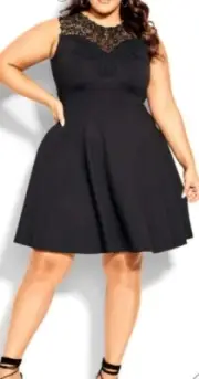 City Chic Small Love Lace Skater Black Plus Size 16