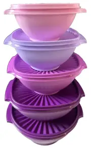 Tupperware Servalier Bowls Set 10pc Lot Pink Purple Lavender Sunburst Lid