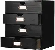 PACKGILO Wooden Storage Box Rustic Desktop Organizer with 4 Drawers Office Desk Accessories Shelf Large Craft Storage Containers Apothecary Cabinet and Chest Jewelry Holder for women(BLACK)