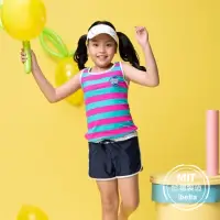 在飛比找momo購物網優惠-【ibella 艾貝拉】萊卡女中童條紋背心泳裝泳褲二件附帽現