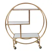 [Florabelle Living] Antique Gold Bar Cart W/ Mirror Shelves
