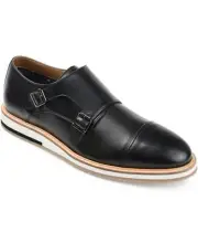 Thomas & Vine Men's Thatcher Cap Toe Monk Strap Dress Black Size 8.5 M