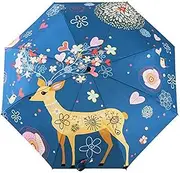 Sika Deer Portable Compact Folding Travel Umbrella Windproof Manual Open Close 8 Ribs.