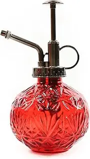 Hniuyun Glass Plant Mister Spray Bottle, 6.5inch Tall Vintage Round Spritzer with Bronze Plastic Top Pump for Watering Your Garden (Red)