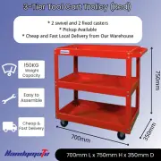 75CMx70CM 3-Tier Steel Tool Cart Trolley Workshop Garage Storage 17-Red