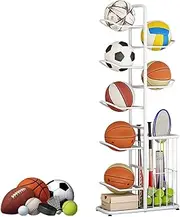 Basketball Rack White, Football Storage Rack, Basketball Display Stand, Garage Ball Holder, Badminton, Tennis Rackets, Baseball, Rugby, Stable Sports Equipment Storage Organizer