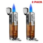 2 Pack Torch Lighter Triple Jet Flame Refillable Butane Cigar Lighter with punch