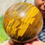 4.56lb Large Natural Gold Tiger's Eye Stone Quartz Crystal Sphere Specimen Reiki