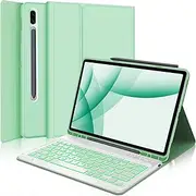 Samsung Tab S7 FE/S8 Plus 5G Keyboard Case 12.4”, S8 Plus Tablet Case with 7 Colors Backlit & Detachable Wireless Keyboard, Slim Cover with S Pen Holder for Tab S8 Plus 2022/S7 FE 2021/S7+ 2020 Green