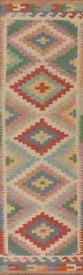 Flat Woven Geometric Reversible Kilim Runner Rug 2' 8" x 9' 9" Southwestern Rug