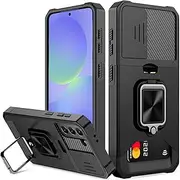 for Samsung Galaxy A36 5G Case, Areaphmet Galaxy A36 Case with [Card Holder] and Camera Cover with Built-in 360° Rotate Ring Stand Magnetic Magnet Phone Cover Case for A36 6.7''-Black