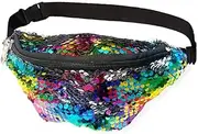 [Caprilite] Small Rainbow Sequin Bum Bag Fanny Pack Travel Waist Money Belt Wallet Pouch UK, Colourful Rainbow, S