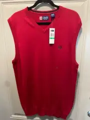 CHAPS Sweater Vest SZ L V Neck Preppy Pullover Cotton Knit Red Christmas NEW