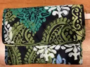 Vera Bradley Euro Wallet, Caribbean Sea Blue green Tri Fold Snap Retired NWT