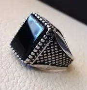 Solid 925 Sterling Silver AA Flat Black Onyx Gemstone Designer Gift Men's Ring