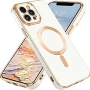 DUEDUE for iPhone 12 Pro Max Case Magnetic, [Compatible with MagSafe], iPhone 12 Pro Max Phone Case Wireless Charging, Luxury Plating Slim TPU Soft iPhone 12 Pro Max Cover for Women 6.7-inch, White