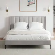 Brooklyn Double Taupe White Velvet Upholstered Bed Frame
