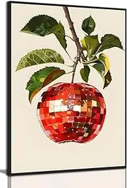 KISSFOX Funky Red Apple Poster Wall Art Trendy Disco Ball Poster Canvas Print Fruit Paintings Aesthetic Decor Preppy Picture for Girls Room Party Theme Bar Cart Dorm Apartment