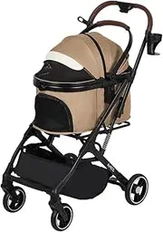 Pet Stroller for Small and medlium Dogs, Aluminum Alloy Frame, Dog Stroller, cat Stroller, Foldable carts, Carrier, One-Hand Automatic Folding, Quick Release Wheel, PU Wheels (Burlywood)