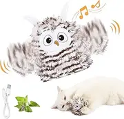 Kimee Interactive Cat Toy Rechargeable Automatic Chirping Owl with Catnip, Auto Beating Wings Flying Bird Toys for Indoor Cats to Play Alone, Never Boredom (KKAM-03)