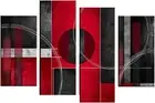SUNYSUBY- Framed 4 Panels Canvas Modern Minimalist Creative Black Red Round B...