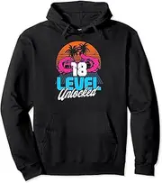 [VidiAmazing] 18th Birthday Level 18 Unlocked Years 80s 90s Retro Gamer Pullover Hoodie ds592