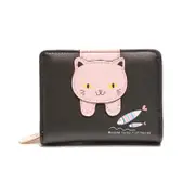 Nevenka Ladies Small Wallet Cute Cat Pattern Coin Purse Card Organizer-Black