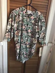 Vintage Susan Graver Floral Button Front Long Sleeve Top NWT with shoulder Pads
