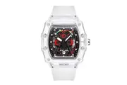 Executive Mens Quartz Watch Transparent Case, Luminous Display, Silicone Band, Calendar Feature-White Watch