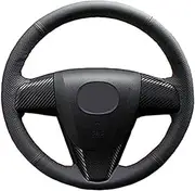AJOHBM Black Leather Steering Wheel Cover,for Mazda 3 Axela 2008-2013 CX-7 CX7 2010-2016 for Mazda 5 2011-2013 Hand-Stitched Car Steering Wheel Protective Cover