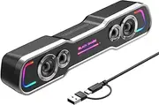 Black Shark BS-SP1 Bluetooth Computer Speakers for Desktop, 5 Colorful Lights Gaming PC Speaker with Stereo Sound, USB C/USB Powered Sound-bar for Computer Desktop PC Monitor Laptop