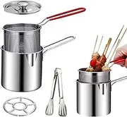 304 Stainless Steel Deep Fryer Pot with Basket, Stove Top Deep Fryer with Easy Grip Handle and Lid, Food Tong, Large Capacity Oil Strainer Pot For Frying Fish Shrimp Fries Chicken